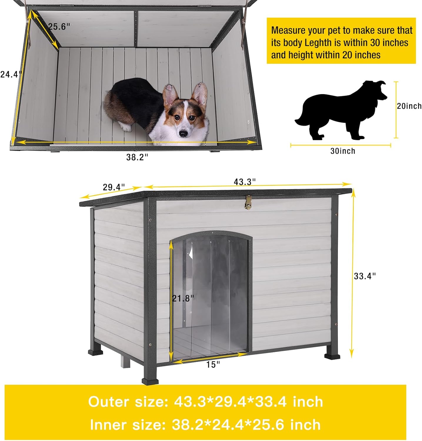 Aivituvin Large Dog House Outdoor Indoor Weatherproof Dog House for Small & Medium & Large Dogs with Unique All-Around Iron Frame&Raised Feet(White)