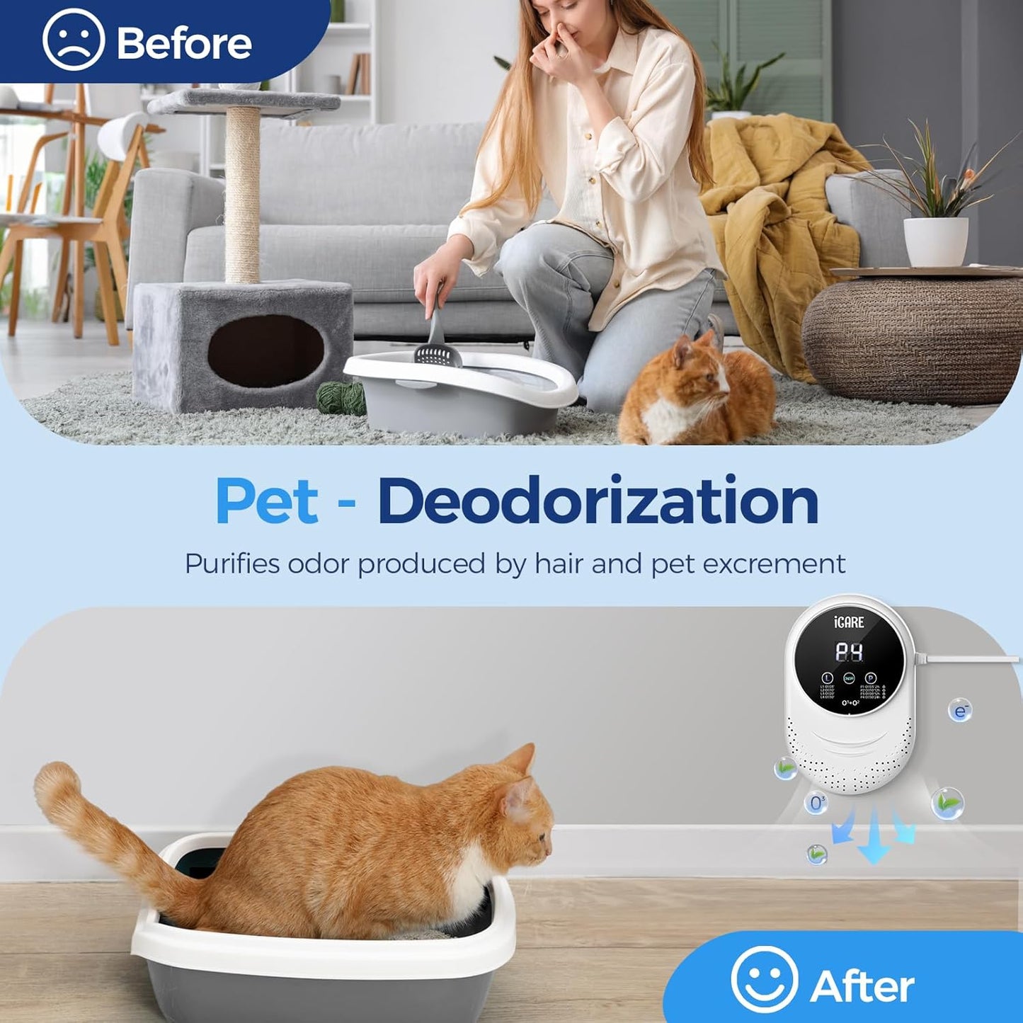 Ozone Odor Eliminator for Strong Odor 99% Cat Litter Deodorizer Pets Poof Odor Removal Air Ionizers Home Plug-in Air Purifier for Bedroom, Toilet, Kitchen, Shoe, Smoke, Formaldehyde Air Freshener