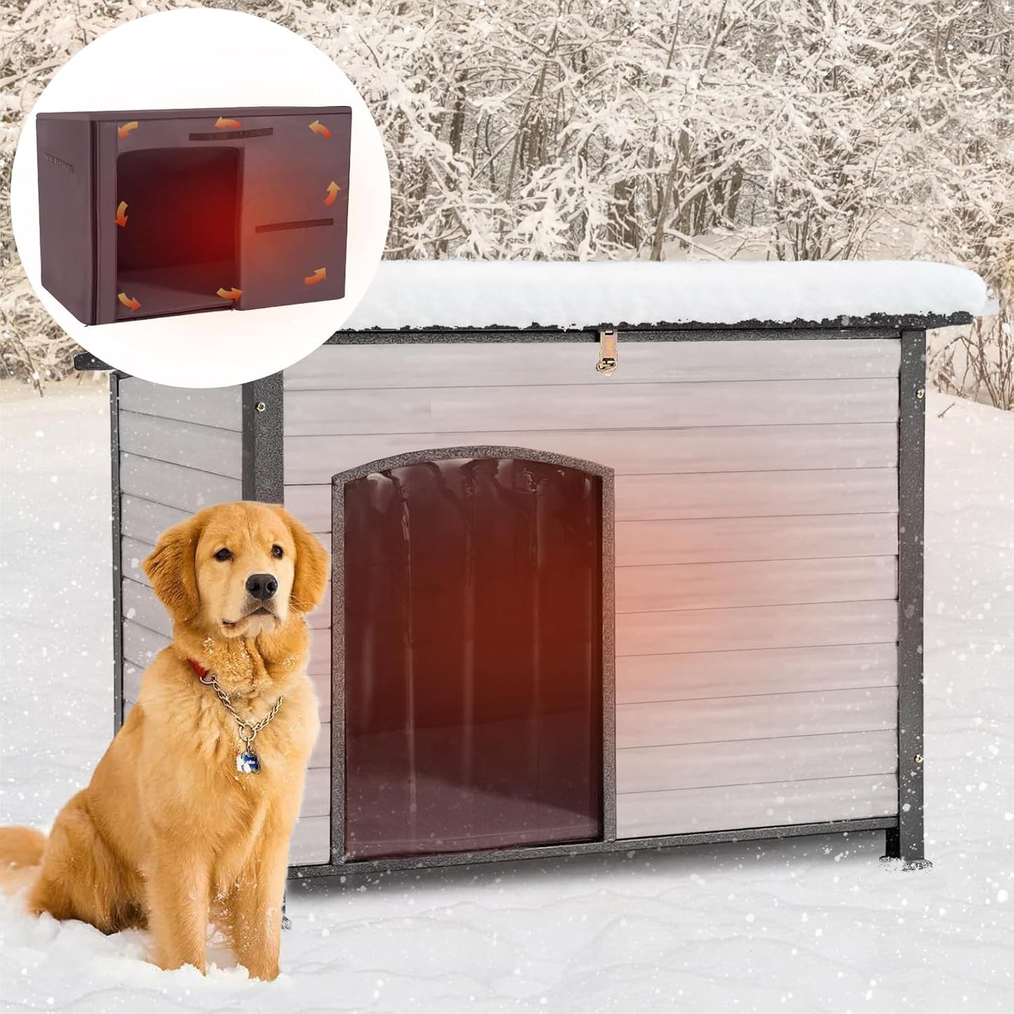 Aivituvin Dog House Outdoor with Insulated Liner, Weatherproof Dog House for Winter, Suitable for Small & Medium & Large Dogs with Unique All-Around Iron Frame(Off-White)