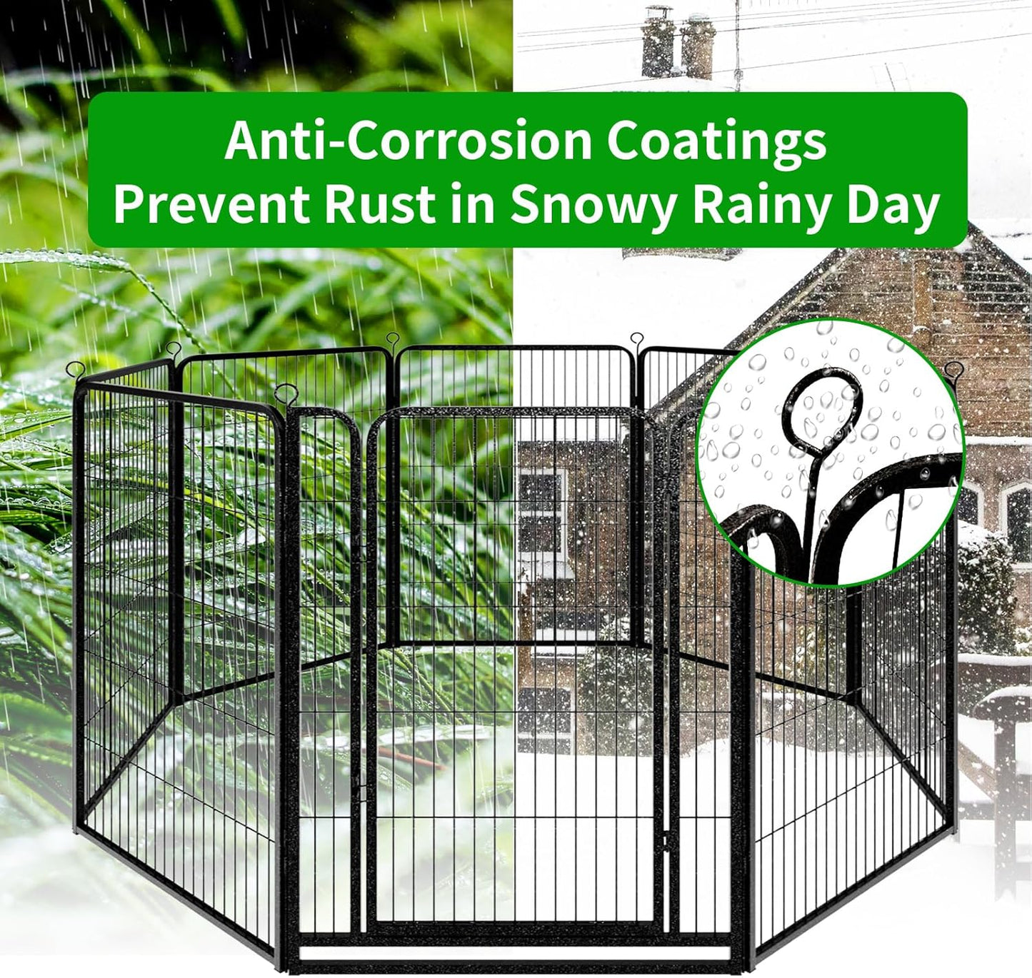 Dog Playpen Outdoor Extra Wide 12 Panels Heavy Duty Dog Fence 47" Height Anti-Rust with Doors Portable for RV Camping Yard, Total 32FT, 79 Sq.ft, Snowy Black