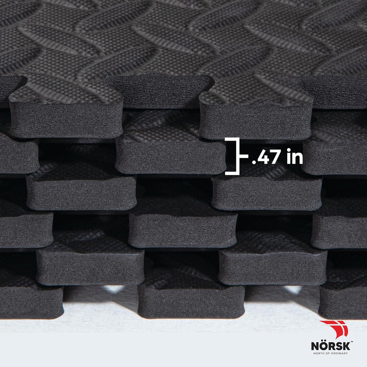 Norsk Foam Floor Gym Mats with Interlocking Tiles, .47" Thick, 24"x24", 48-Pack, 192 Square Feet, Diamond Plate Design, Black