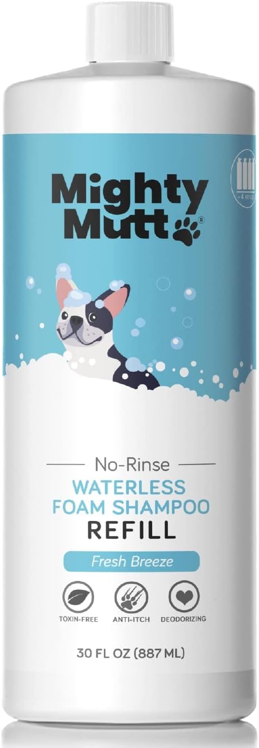 Mighty Mutt Waterless Foam Shampoo for Dogs | Dry Shampoo for Dogs No Rinse | Deodorizes Smelly Dogs | Soothing & Anti-Itch | Hypoallergenic | Waterless Dog Shampoo – Fresh Breeze Refill | 30 fl oz