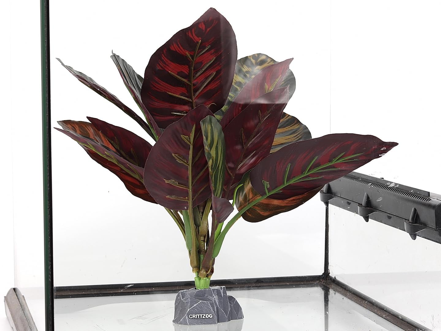 Reptile Terrarium Plants, Bearded Dragon Tank Decor Accessories for Ball Python Leopard Gecko Tree Frog Tarantula Lizard Corn Snake Tortoise Chameleon Crested Gecko - Fake Goeppertia Purple