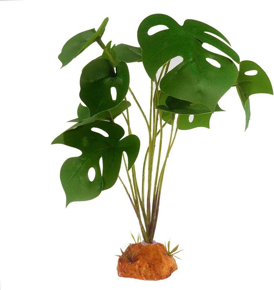 YOGURTCK Reptile Artificial Plants, Amphibian Habitat Hideout, Terrarium Decorations - Monstera
