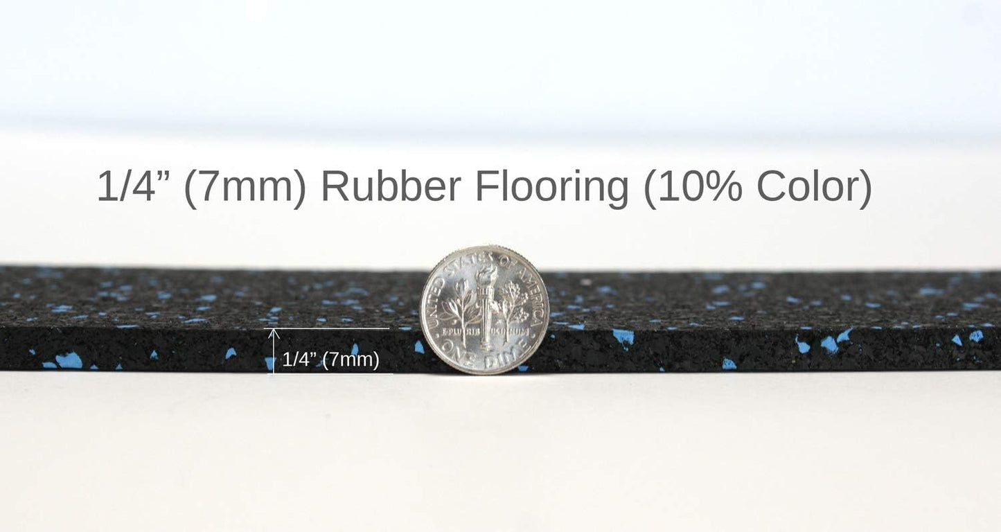 American Floor Mats 1/4in (7mm) Thick 10% Blue/Grey 4' x 40' Heavy Duty Rubber Rolls, Protective Exercise Mats, Home Gym Rubber Flooring