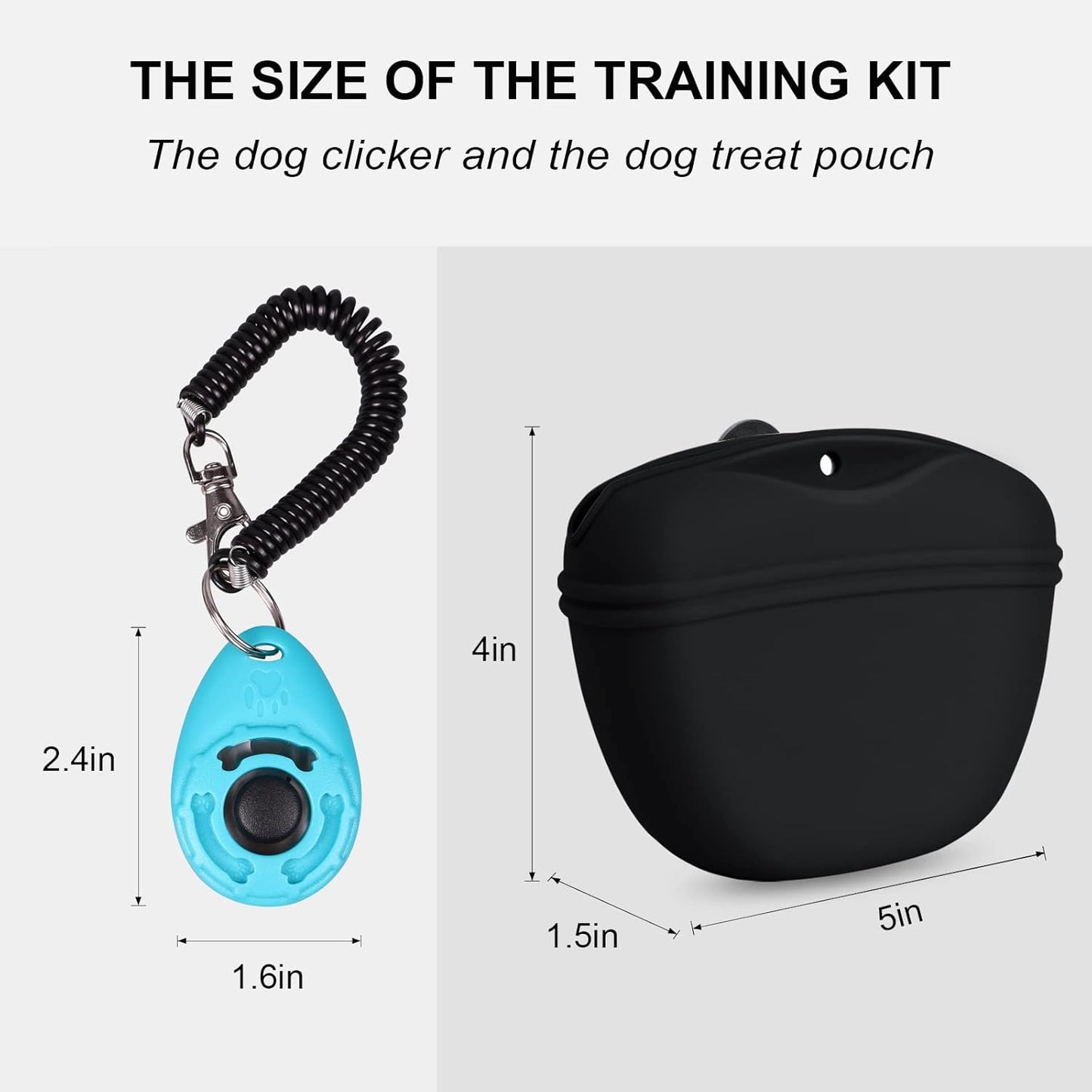Left&Right Dog Clicker Training Kit,Silicone Dog Training Treat Pouch and Dog Clickers,Dog Treat Bag with Clicker Training for Dogs,Pet Treat Bag with Magnetic Buckle Closing and Waist Clip,Black