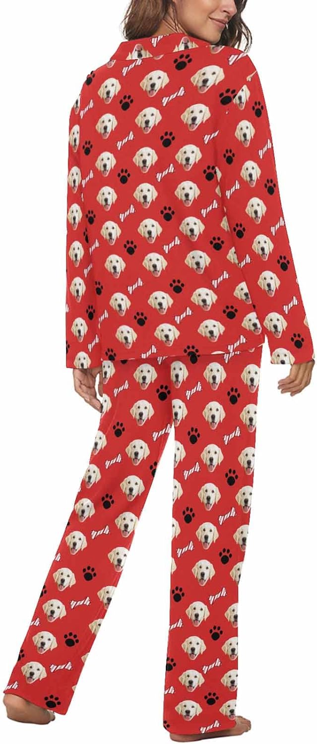 MyPupSocks Custom Face Pajamas for Women Set, Personalized Photo Long Sleepwear XS-XXL