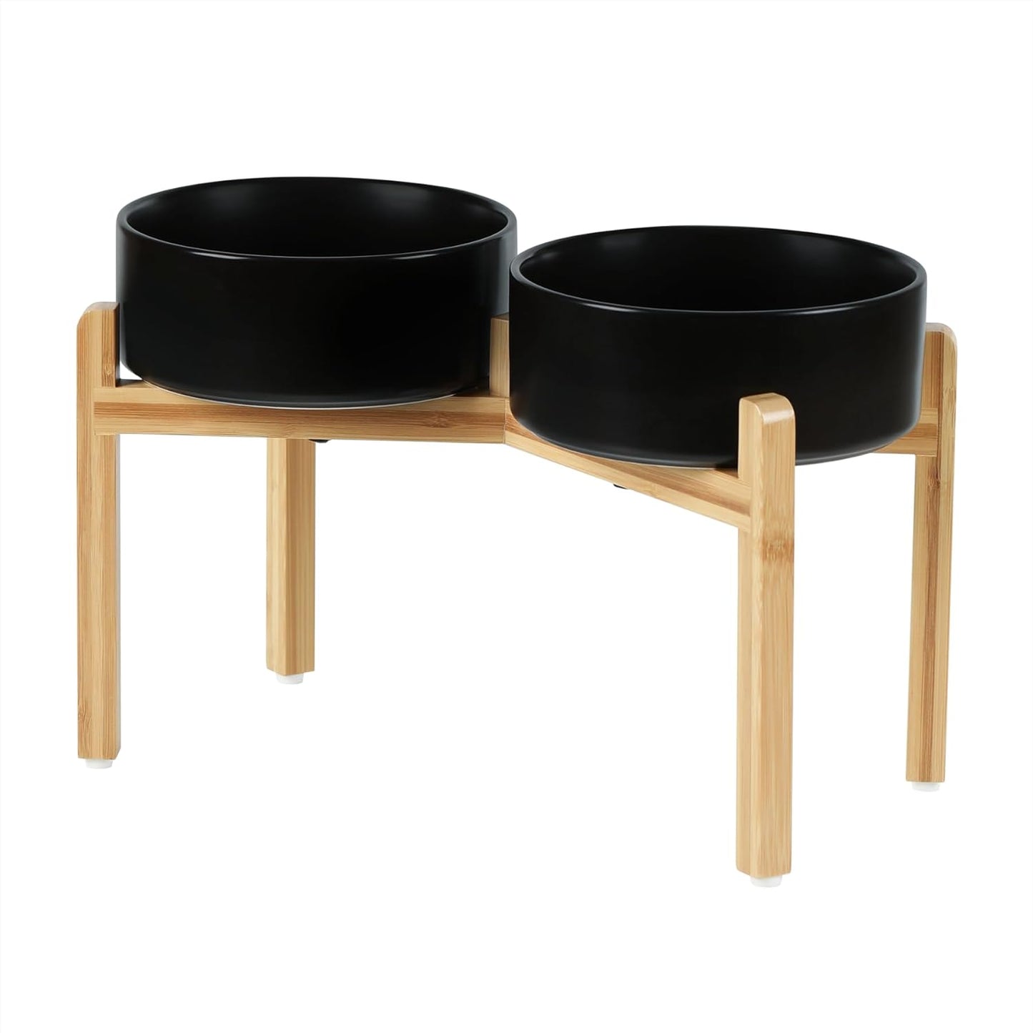 Ceramic Raised Double Bowls Set with Stand, Food & Water Bowls for Large Breed Dogs, Weighted Dog Dishes, Pet Bowl(8.2'',60OZ, Black)