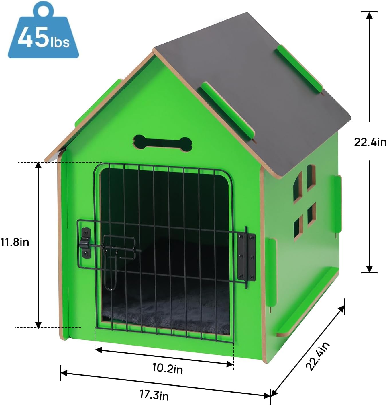 Dog House Indoor for Small Dogs or Cats, Cozy Wooden Design, Small Indoor Bed House, with Air Vents and Elevated Floor Warm Dog Cave (Green)
