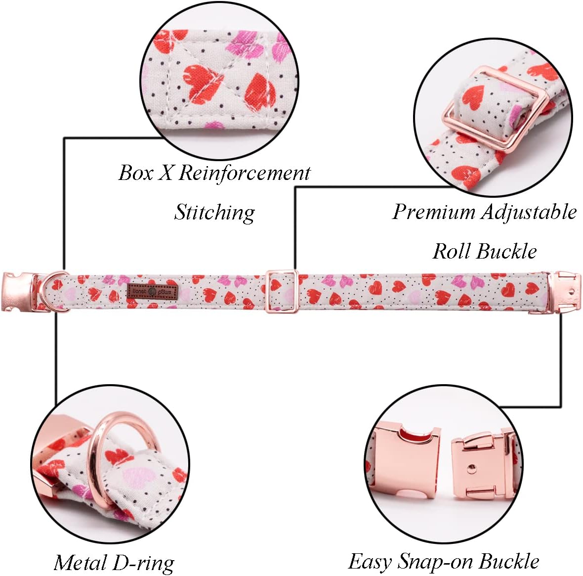 Lionet Paws Valentines Day Dog Collar with Bowtie, Dog Bowtie Collar with Metal Buckle for Dogs, Adjustable Comfortable Dog Collar Girl Boy Gift, L, Neck 16-24 in