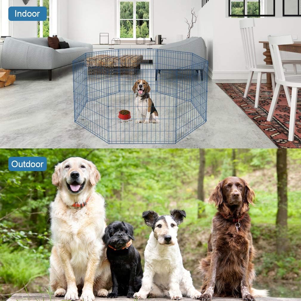 30 Tall Dog Blue Playpen Crate Fence Pet Kennel Play Pen Exercise Cage -8 Panel