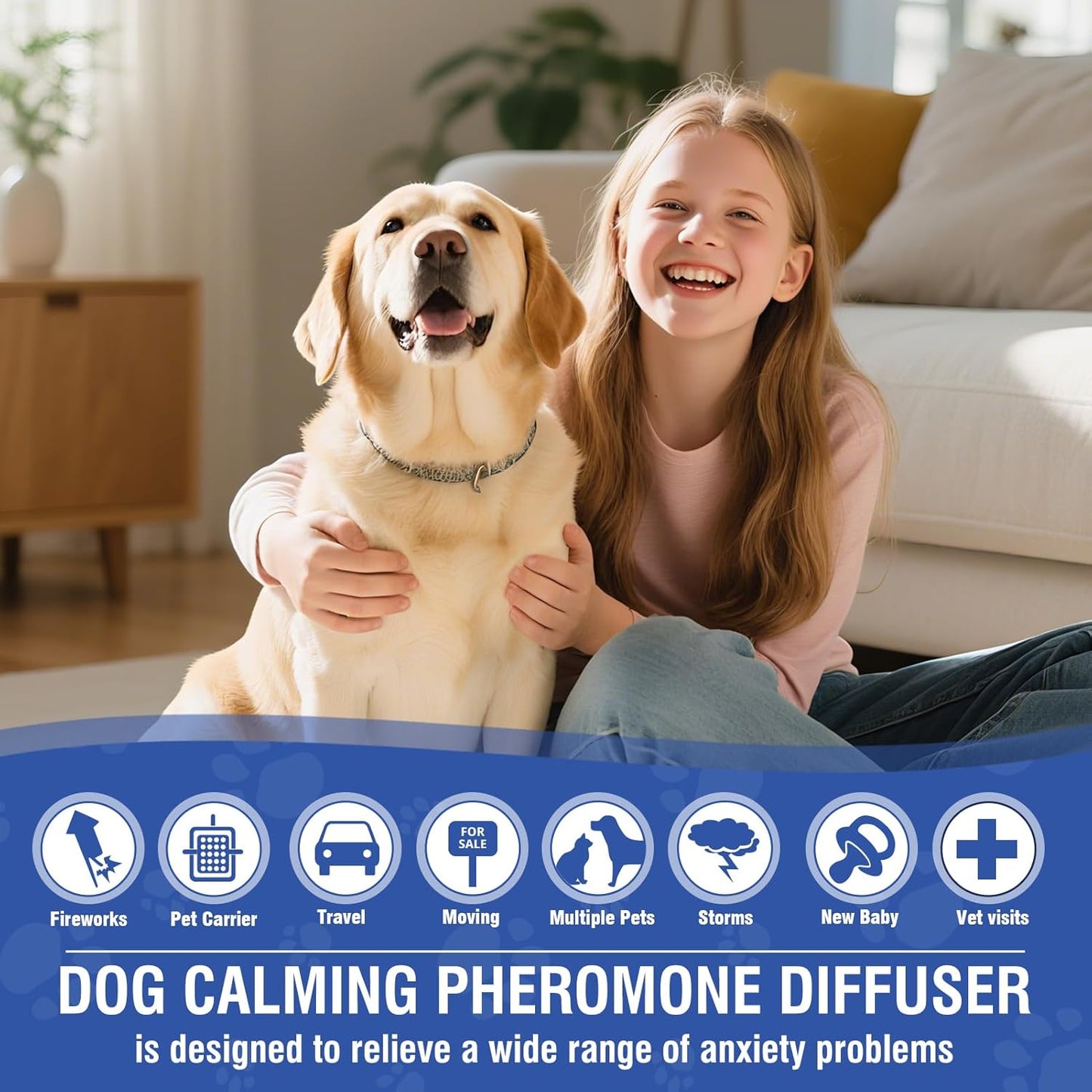 Dog Pheromone Calming Diffuser 4 In 1 Appeasing Pet Pheromones Diffuser to Calm Kit (Plug in+ 3 Pack 48ml Refill) for Anxiety Relief Reduce Barking Aggression Fighting Stress 90 Day Supply(Tasteless)