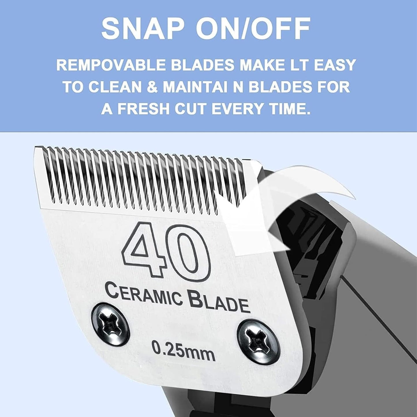 #40 Blades Dog Grooming Clipper Replacement Blades Compatible with Andis/Wahl/Oster Dog Clippers,Detachable Ceramic Blade & Stainless Steel Blade,Size #40 Cut Length 1/100"(0.25mm)
