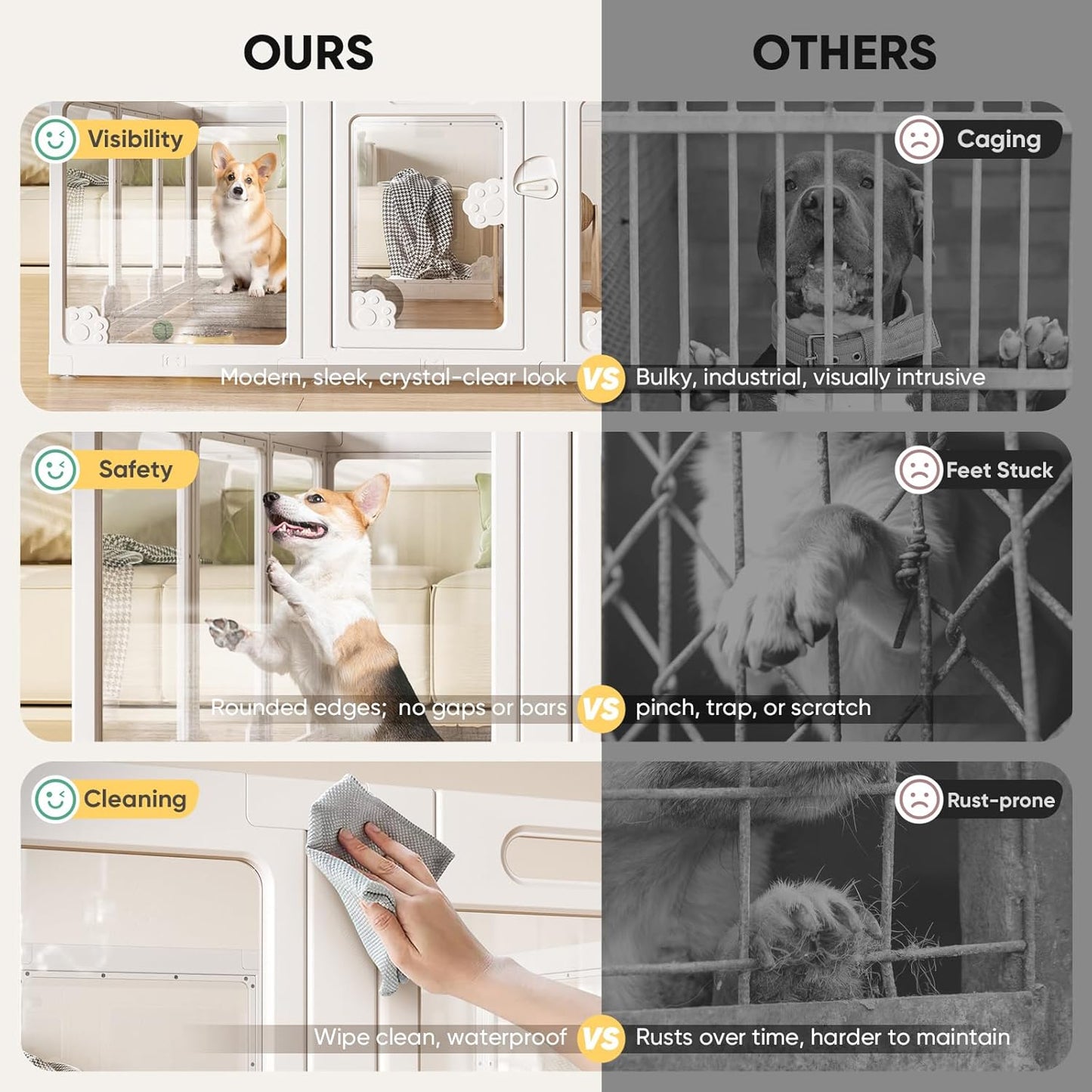 Acrylic Clear Dog Play Pen Indoors, Puppy Playpen with Door for Small Dogs Puppies, Transparent Plastic Pet Playpen Cage Fence Crate Kennel for Cat Kitten Rabbit Bunny Ferret etc (White-2 Panels)