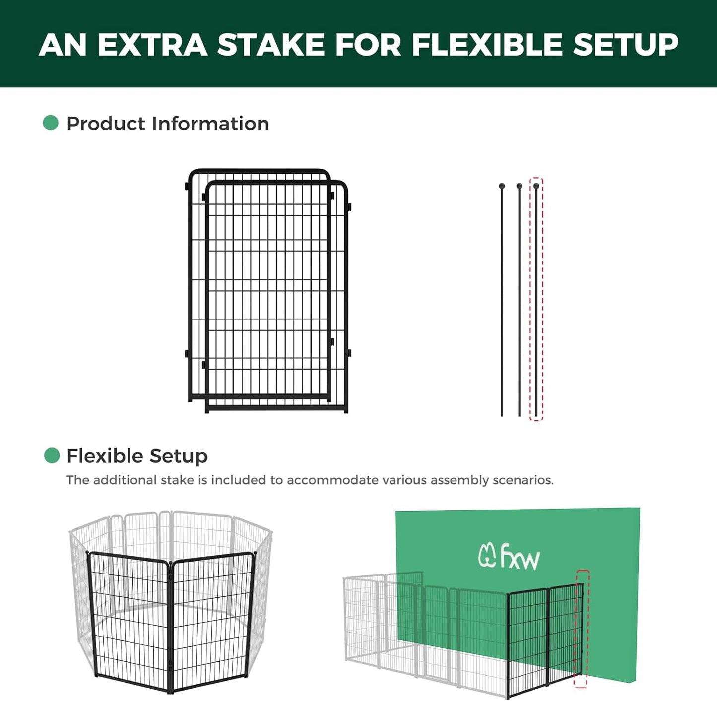 FXW Homeplus Unleashed Indoor Dog Playpen - Stress-Free and Safe Play, Heavy Duty 45 Inch 2 Wire Panels Dog Pen for Large Dogs, Black│Patented