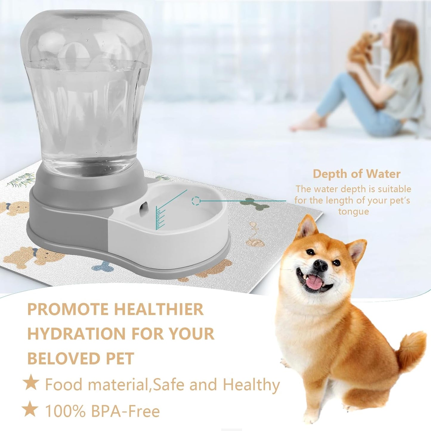 1.58 Gallon Automatic Dog Water Bowl Dispenser - Staltwo Premium Pet Water Dispenser with Non-Slip Mat, Large Capacity Water Feeder for Cats and Dogs, BPA-Free, 1.58 Gallon Grey