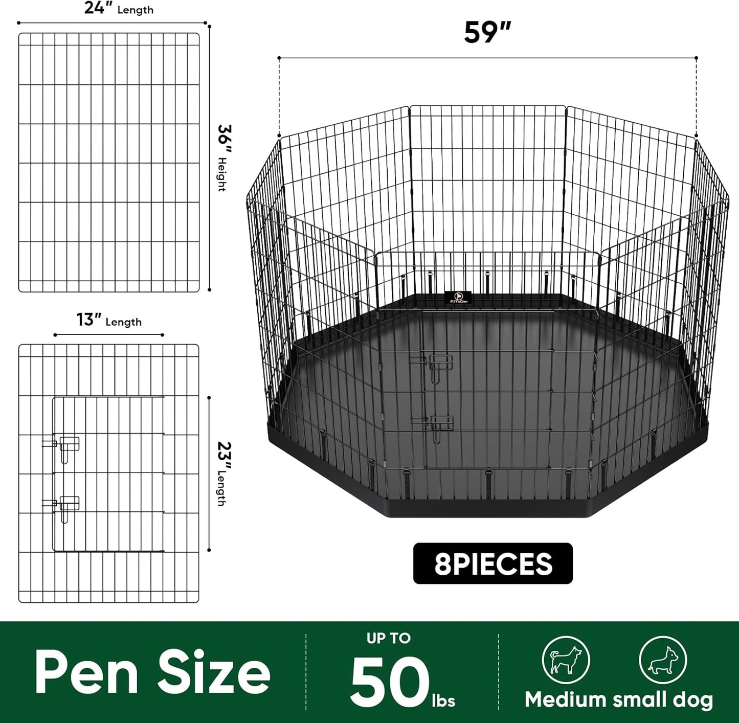 PJYuCien Dog Playpen, 8 Panels 36’’H Dog Pens Indoor with Bottom Pad, Metal Foldable Pet Puppy Exercise Fence Crate Kennel, Better for Medium Animals,Black