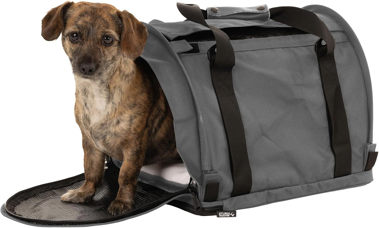 SturdiBag Pro 2.0 Pet Travel Carrier with Flexible Height for Cats and Dogs | Soft Sided Pet Carrier Bag with Safety Clips and Seatbelt Straps for Airplane or Car Travel | Medium, Smoke