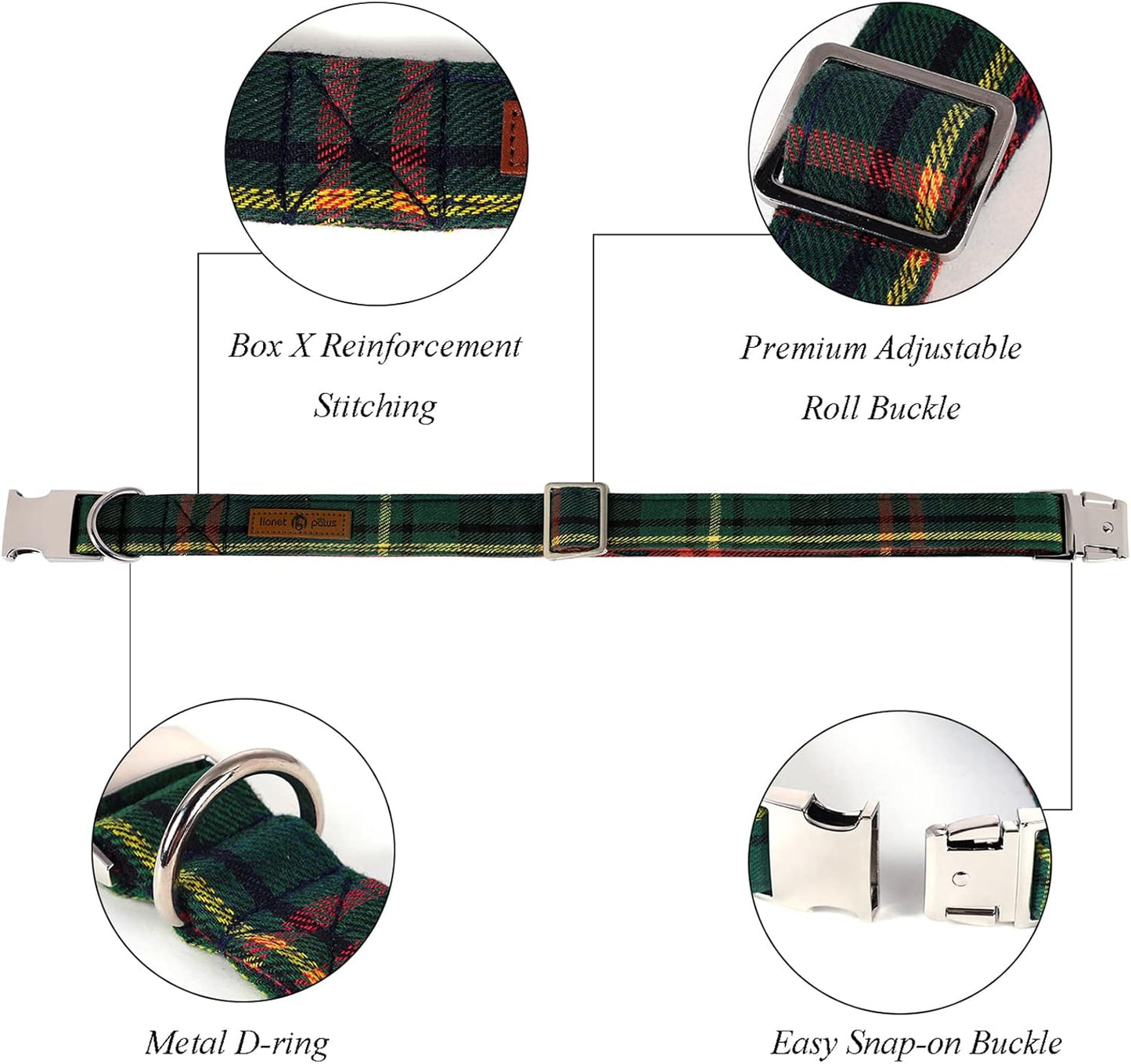 Lionet Paws Christmas Dog Collar with Bowtie Durable Adjustable Handmade Comfortable Bow Tie Dog Collar Cat Collar Green with Metal Buckle for XS Dogs Cats,Girl Boy,Festival,Holiday Style,Neck 8-12in