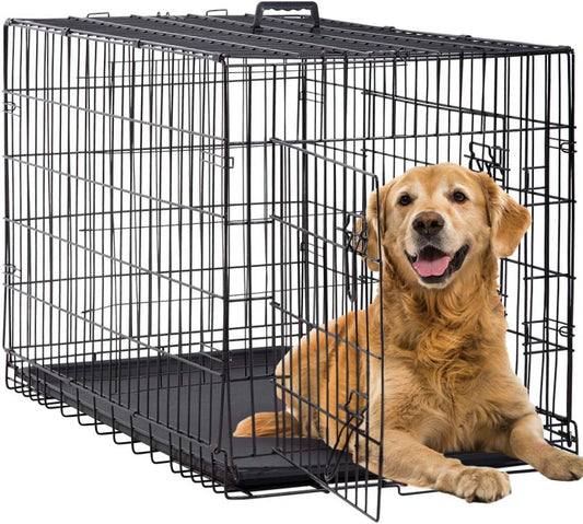 BestPet | Dog Crate | 42" | Black | Foldable Metal Kennel with Double Doors, Secure Slide-Bolt Latches, Leakproof Tray | Portable Dog Cage for Large Breeds | for Travel, Indoor & Outdoor Use