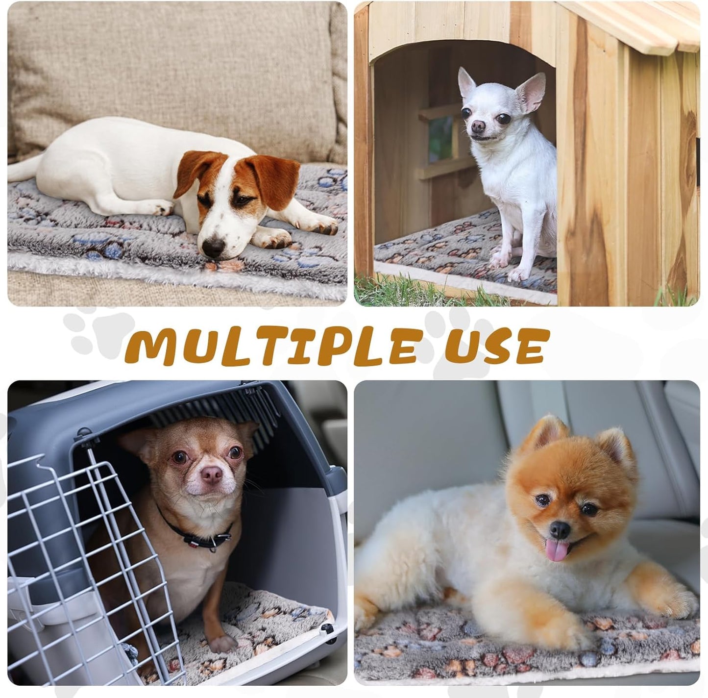 Tuanse 4 Pack Ultra Soft Dog Cat Bed Mat with Cute Prints Reversible Fleece Dog Crate Kennel Pad Cozy Washable Thickened Hamster Guinea Pig Pet Bed Mat for Small Animals (21 x14 Inches,Light Gray)