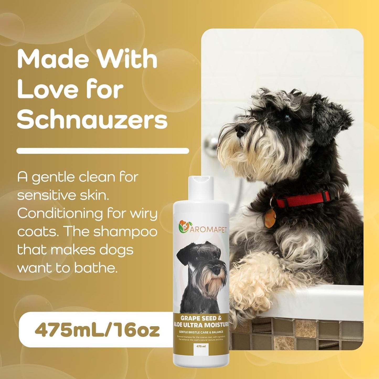 Grape Seed & Aloe Ultra Moisture for Coarse Coats Dog Shampoo - Deodorizing. Great for Schnauzer & Sensitive Skin - Hypoallergenic Dog Shampoo Gentle Bristle Care.
