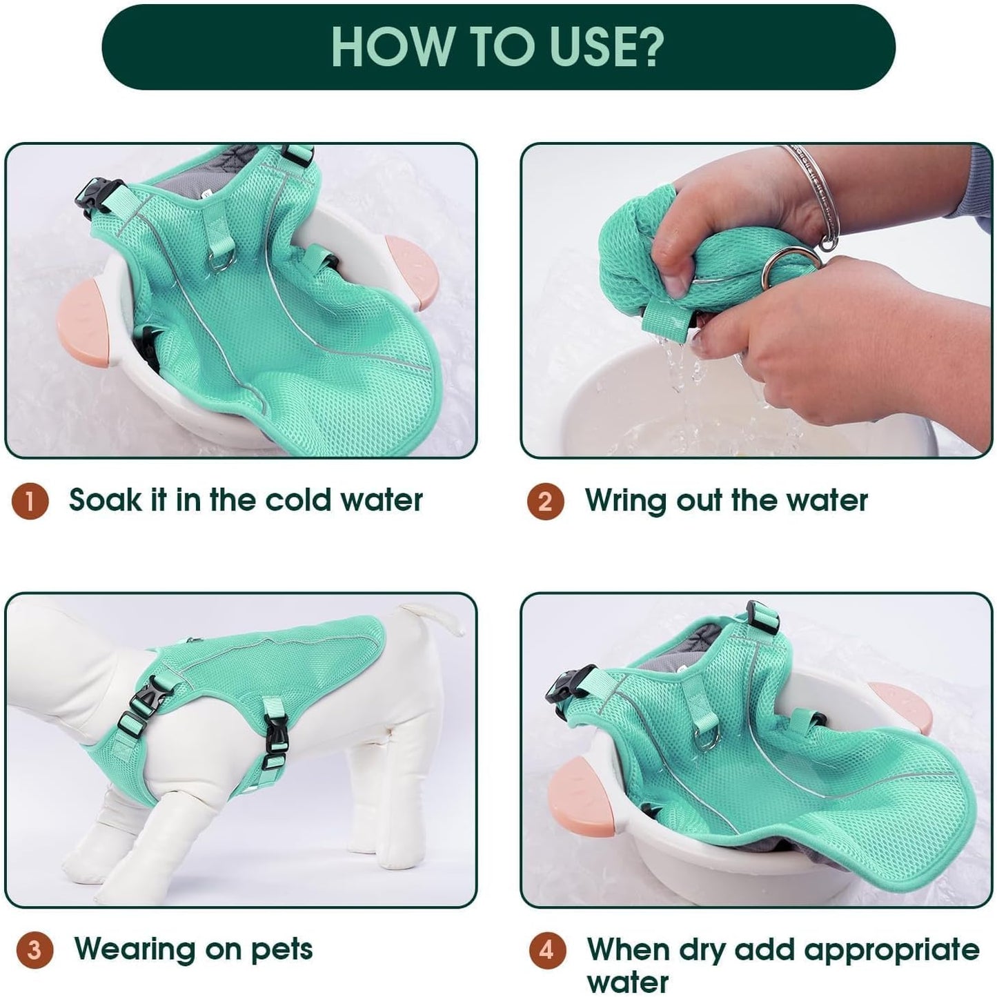 Kuoser Dog Cooling Vest Harness, Small Dog Cooler Jacket with Adjustable Buckle for Outdoor Beach, Hiking, Training Green S