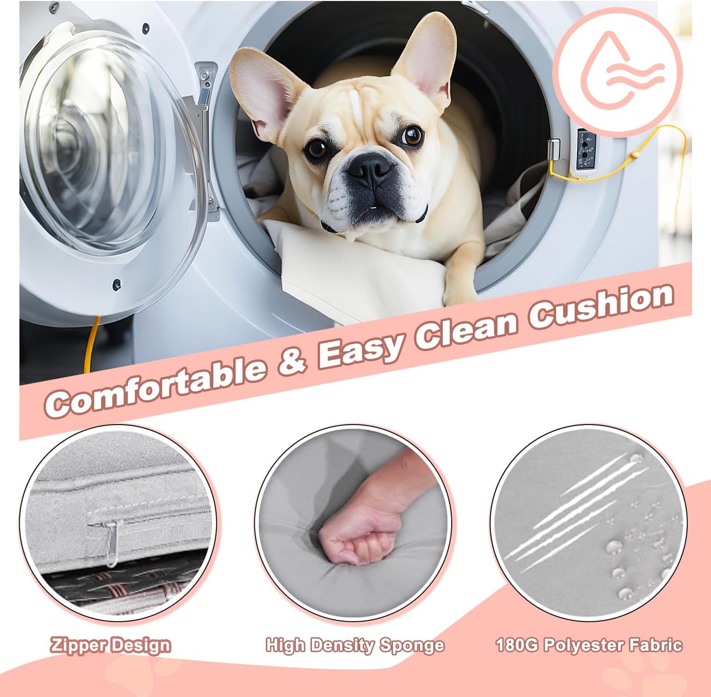 LEMBERI Outdoor Rattan Dog House with Canopy, Indoor Dog Bed for Small/Medium Dogs with Removable Cushion, Washable Cover, Dog Shelter for Patio, Deck, Yard, Pool, Gray