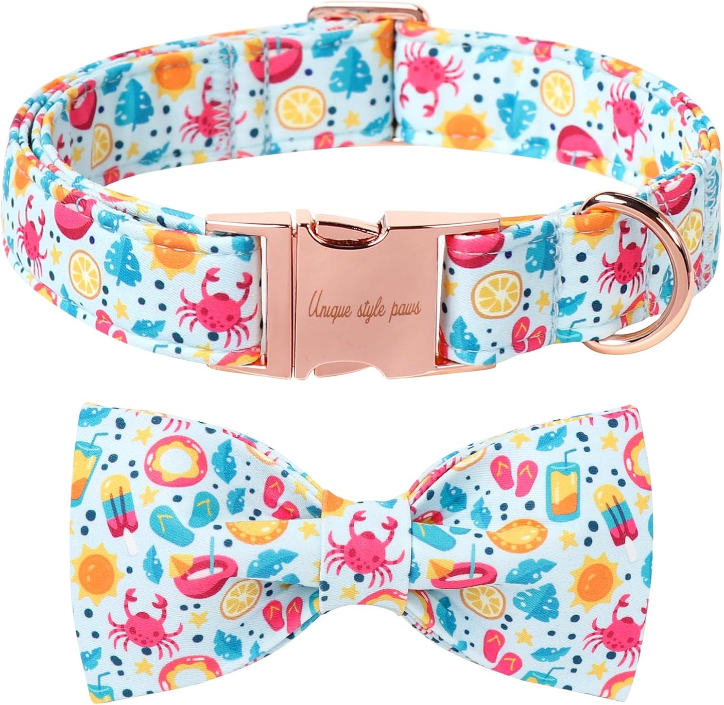 Unique style paws Cartoon Dog Collar with Bow Spring Summer Collar with Flower Lemon Crab for Small Medium Large Boys Girls Dogs