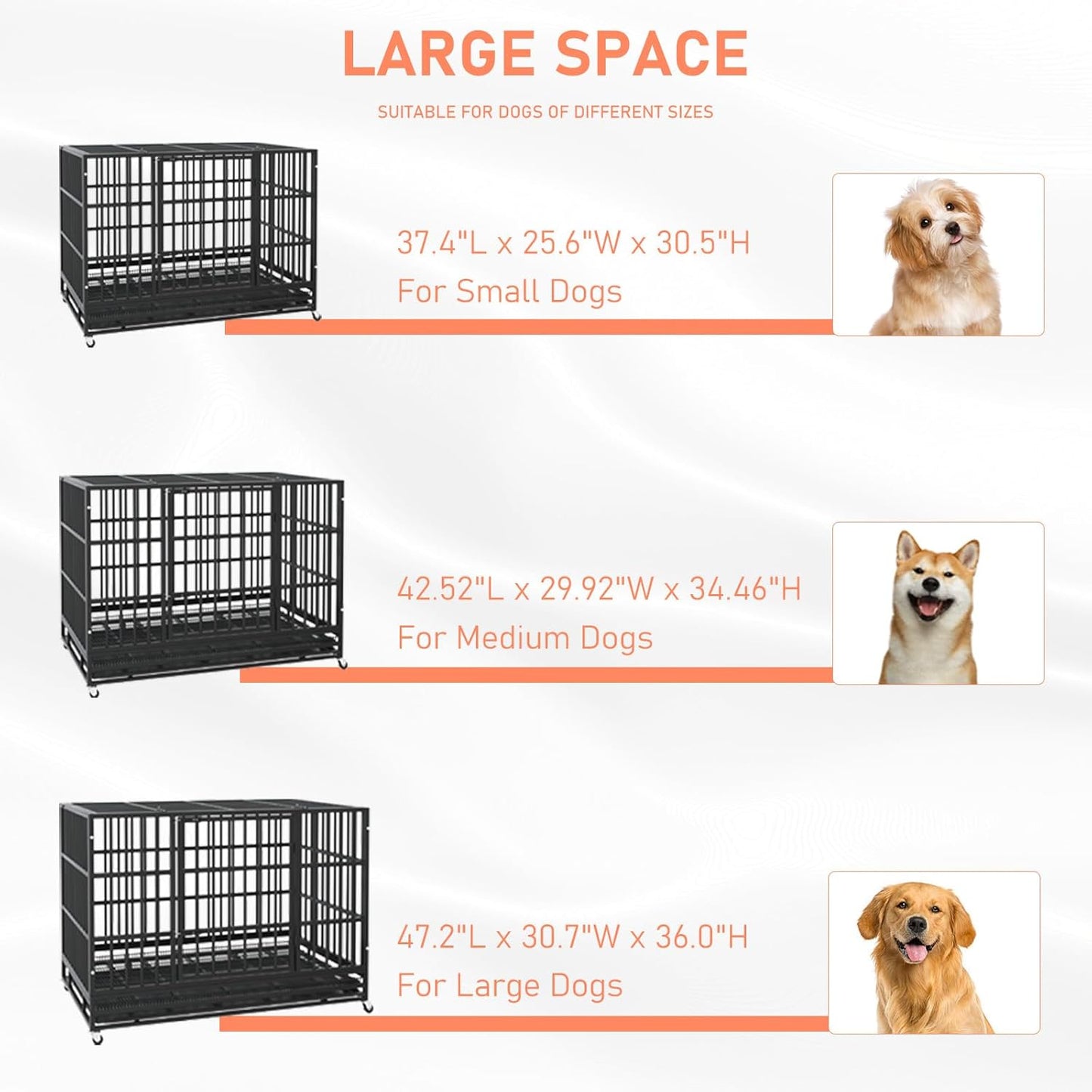 LEMBERI 48/38 inch Heavy Duty Indestructible Dog Crate, Escape Proof Dog Cage Kennel with Lockable Wheels,High Anxiety Double Door Dog Crate,Extra Large Crate Indoor for Large Dog with Removable Tray