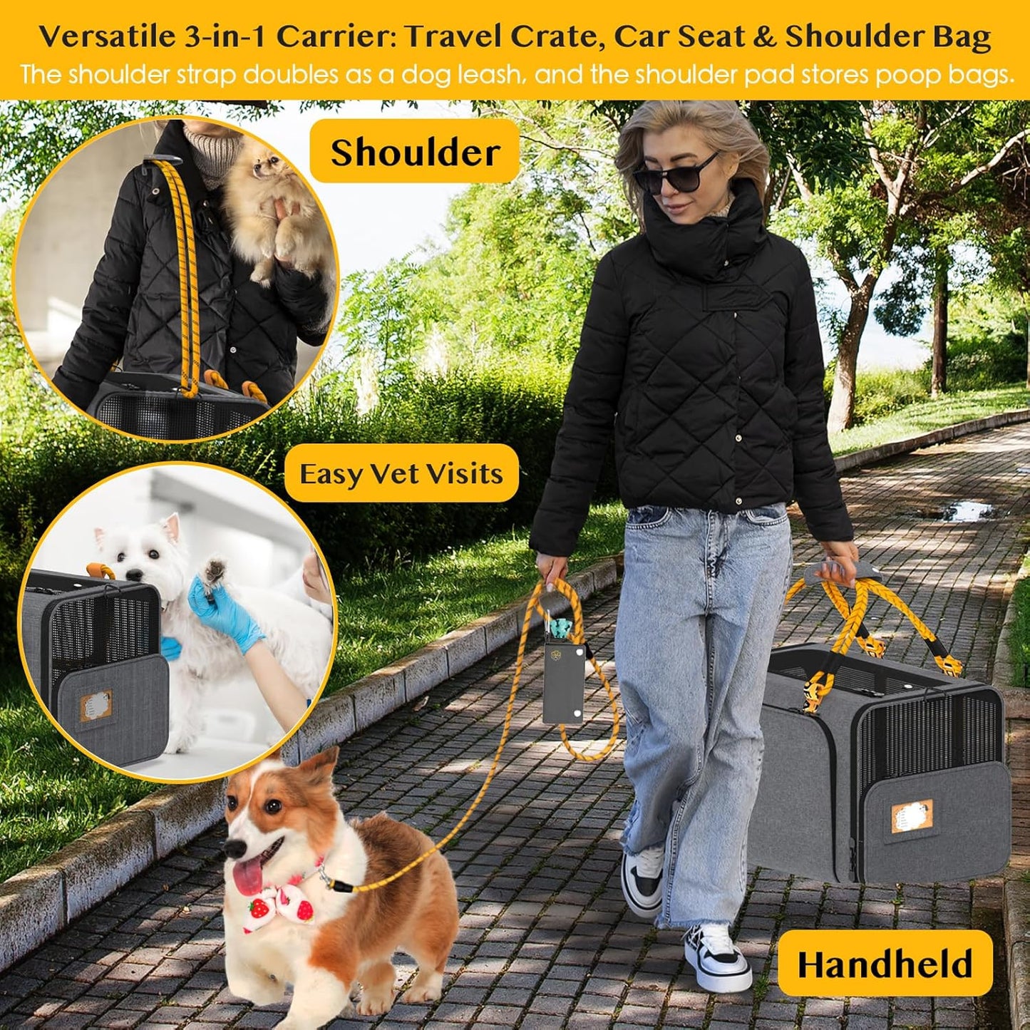 PAWZIDEA Expandable Large Pet Carrier, 24"X16"X16" Top Load Cat Carrier Bag for 2 Cats, Collapsible Dog Travel Crate for Small Medium Dog up 55lbs, Soft-Sided Car Seat Cage, XL Storage Pocket, ID Tag