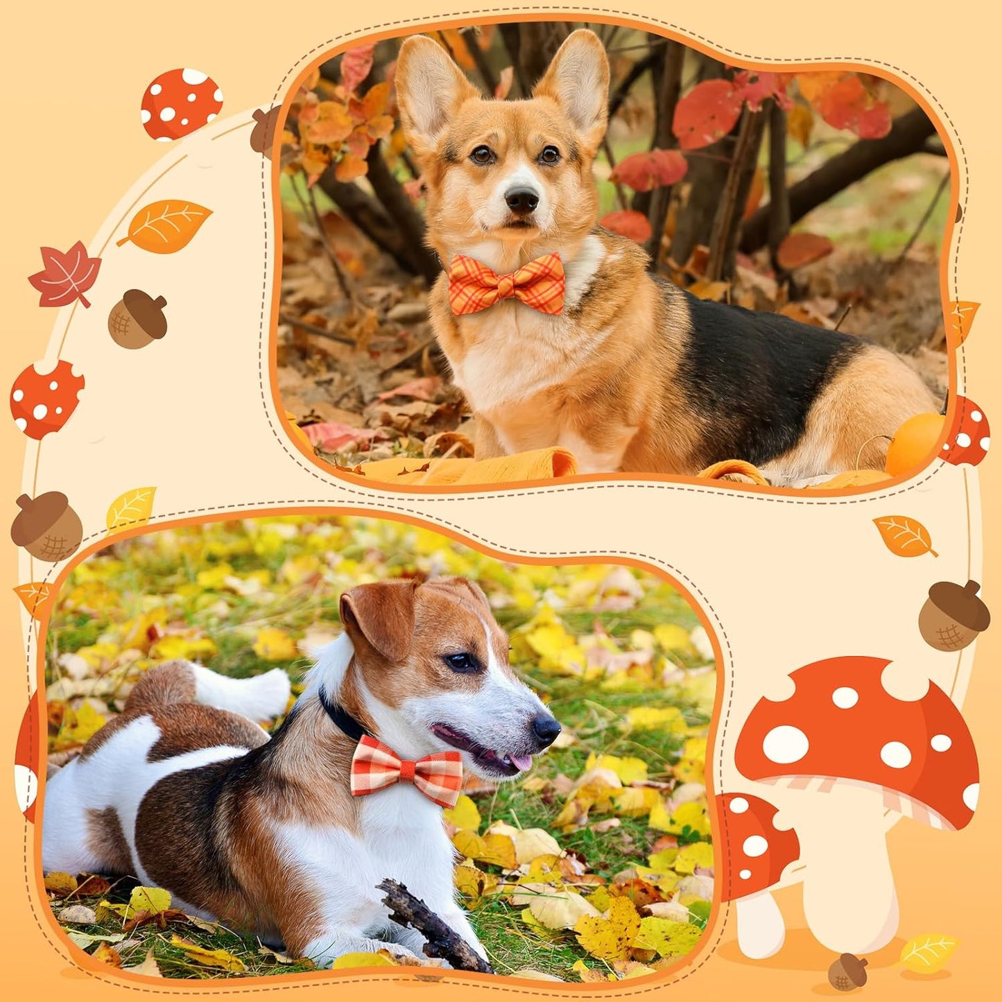 Hillban 50 Pcs Fall Thanksgiving Dog Collar Bow Ties Plaid Gingham Dogs Collar Accessories Bow Ties Attachment with Elastic Bands Detachable Charms for Pet Costume Photo Props Accessories Pet Shops