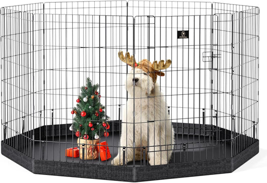 PJYuCien Dog Playpen, 8 Panels 36’’H Dog Pens Indoor with Bottom Pad, Metal Foldable Pet Puppy Exercise Fence Crate Kennel, Better for Medium Animals,Black