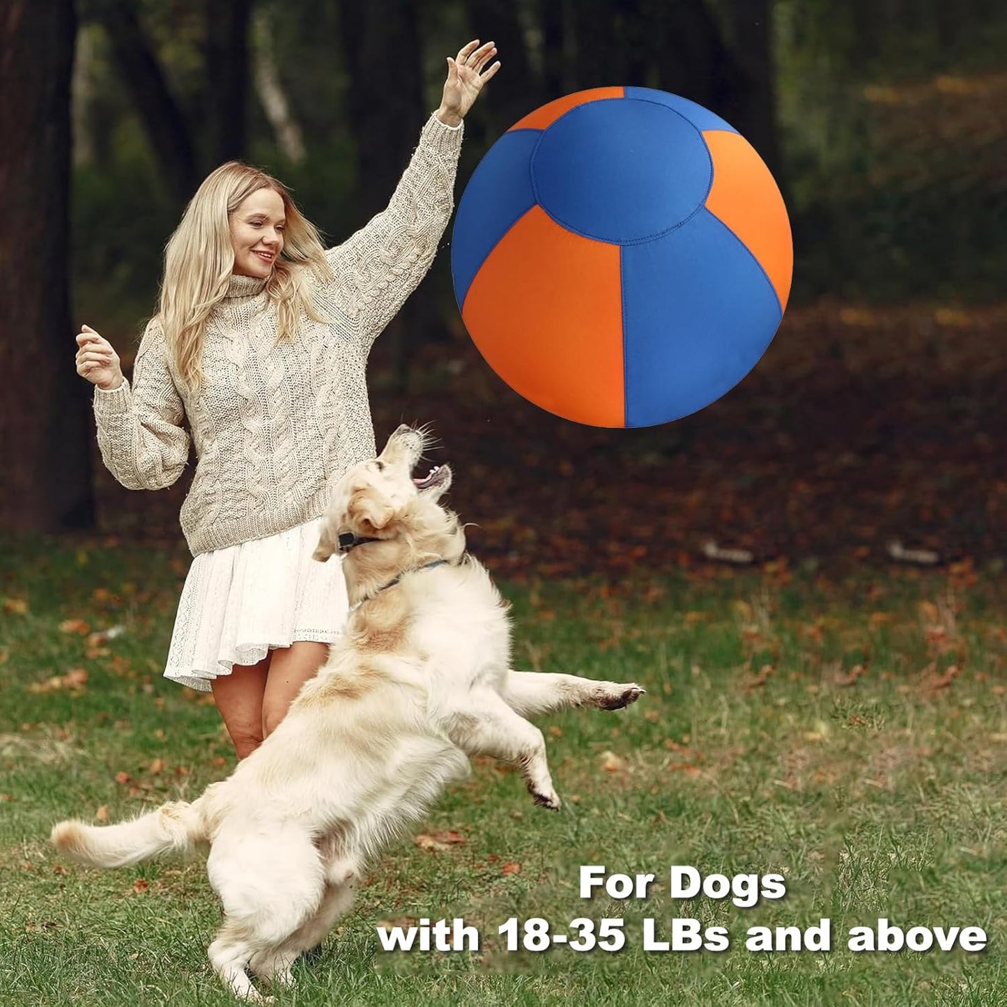 Herding Ball for Dogs 18" - Durable Waterproof Dog Toy, Dual-Layer Large Interactive Pet Play Ball for Australian Shepherds, Cattle Dogs, Collies, and All Herding Breeds (Orange+Blue)