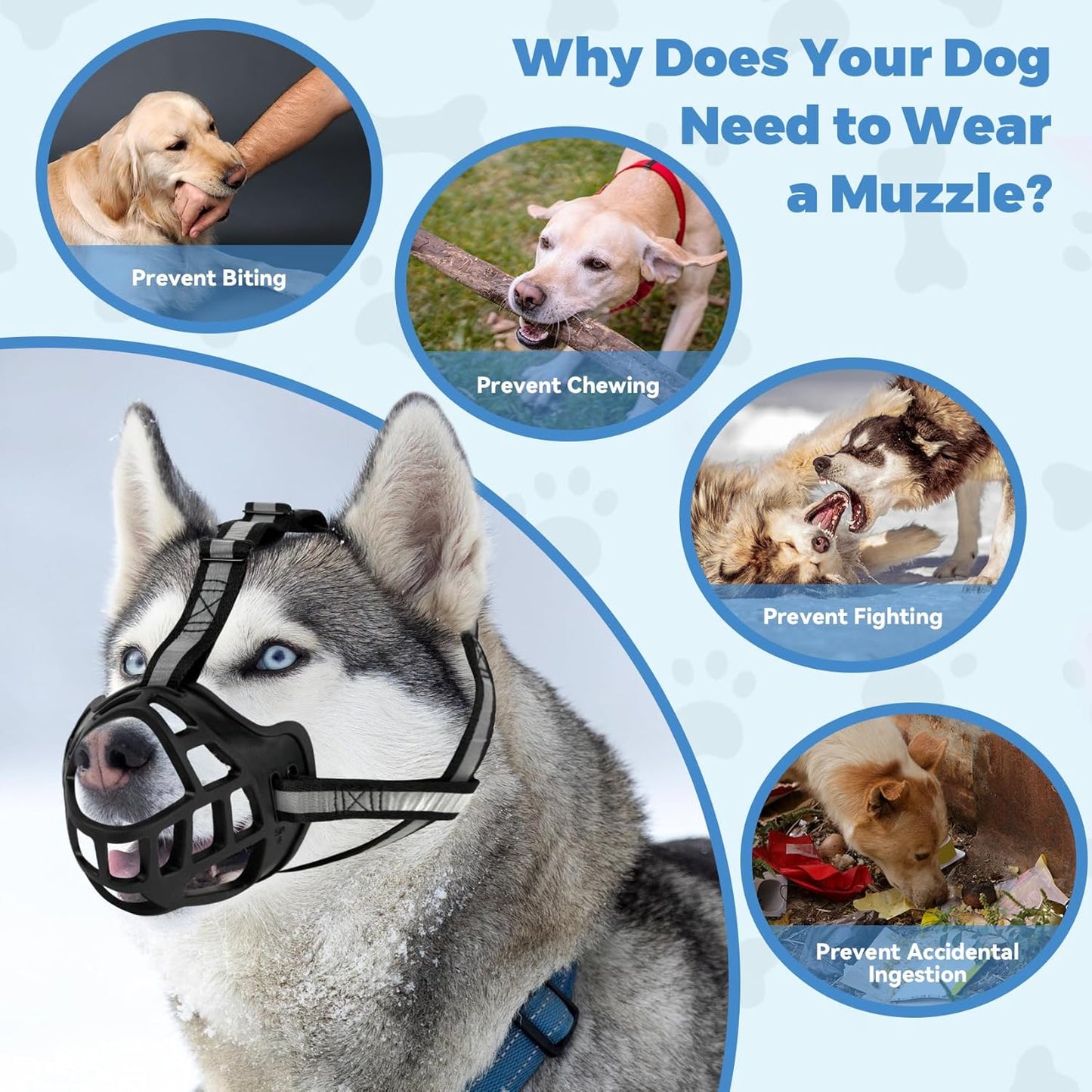 Dog Muzzle for Large Dogs, Breathable Basket Muzzles for Small, Medium and X-Large Aggressive Dog, Allows Panting Drinking, Suitable for Grooming Trimming Training (3, Blacks)