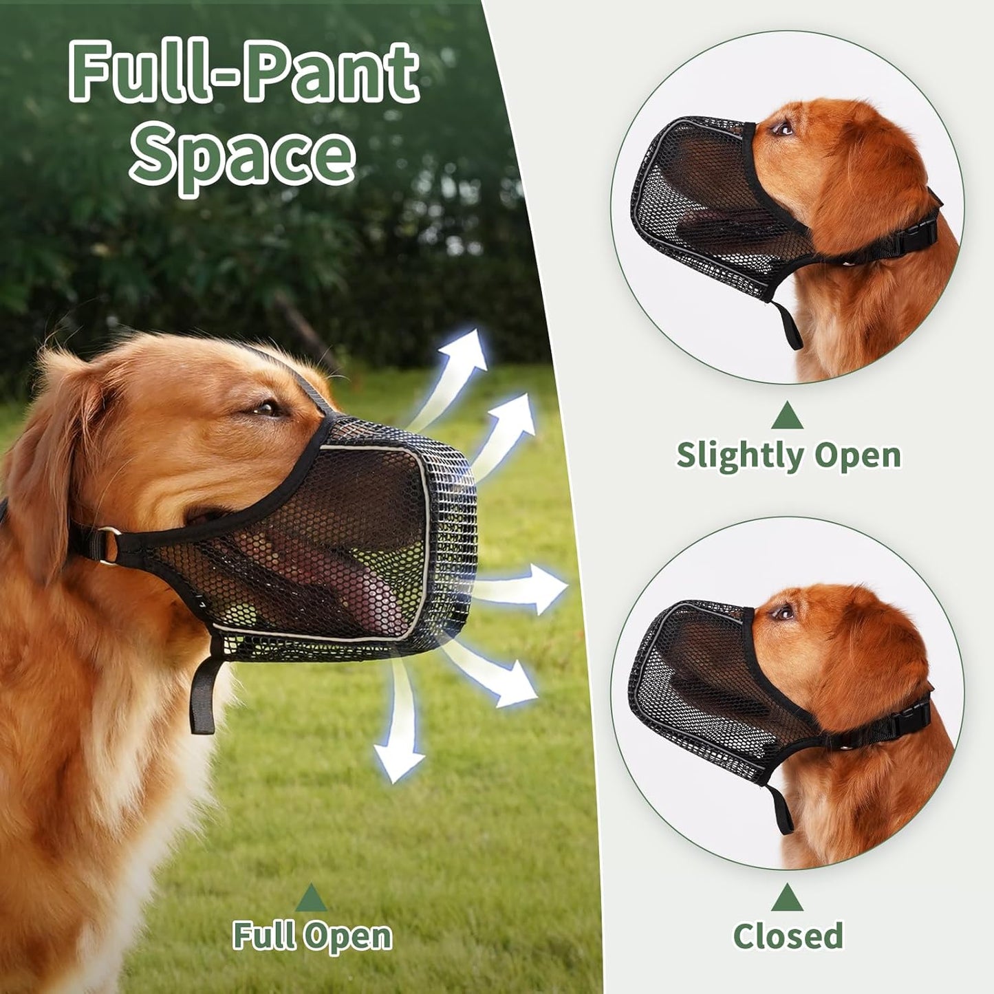 Mayerzon Dog Muzzle, Patented Mesh Muzzle with Panting Room for Large Medium Small Sized Dogs, Soft Mouth Guard to Prevent Biting Eating for Grooming Vet Visit Walking, Reflective and Full Covered