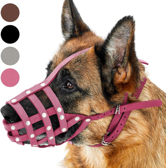 CollarDirect Dog Muzzle German Shepherd Dalmatian Doberman Setter Leather Basket Medium Large Breeds (Pink, Large)
