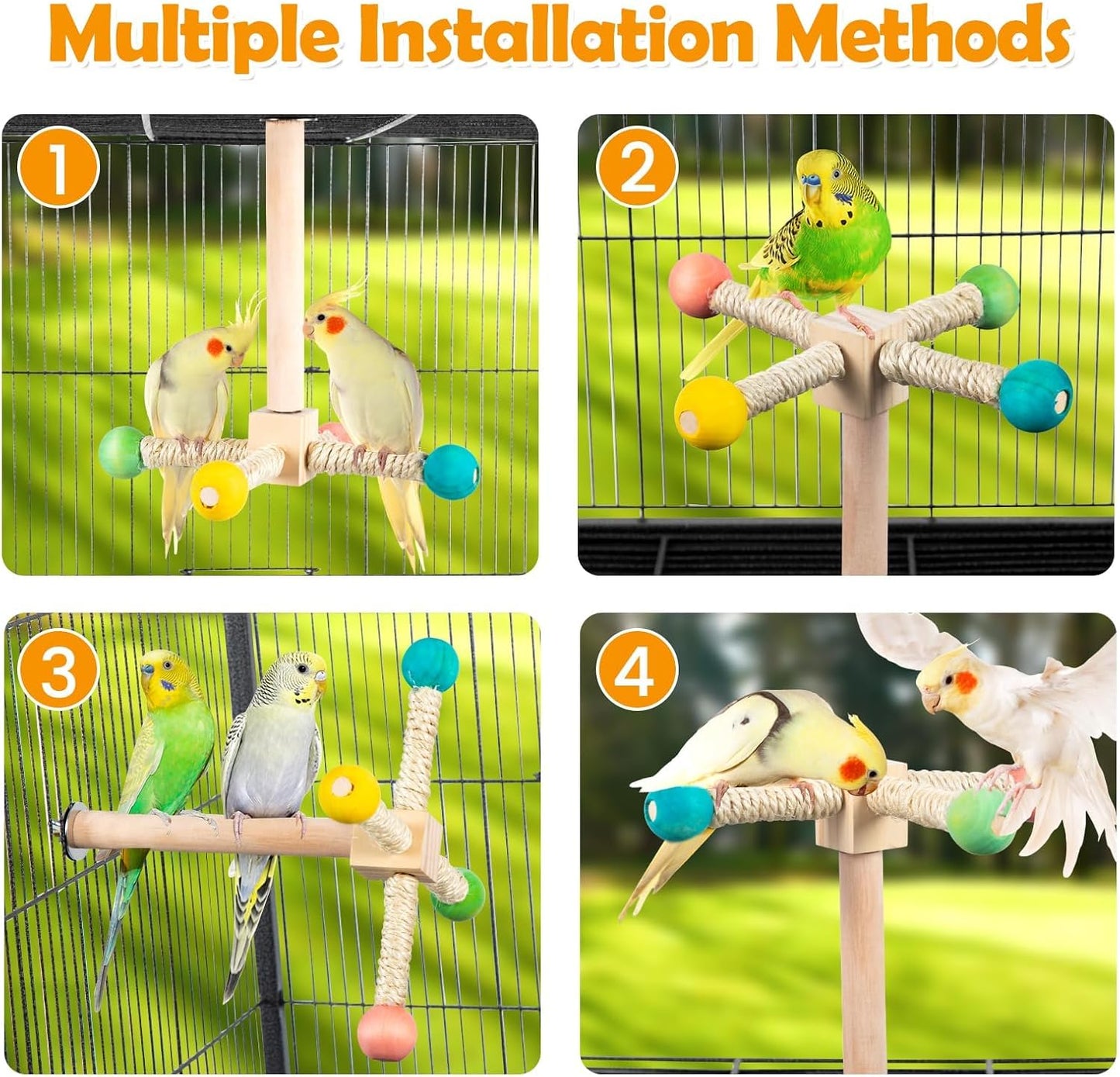 Rotating Bird Perches Toy, Interactive Spinning Parrot Parakeet Toys, Wooden Exercise Stand Bird Cage Accessories for Budgies,Cockatiels,Small Birds
