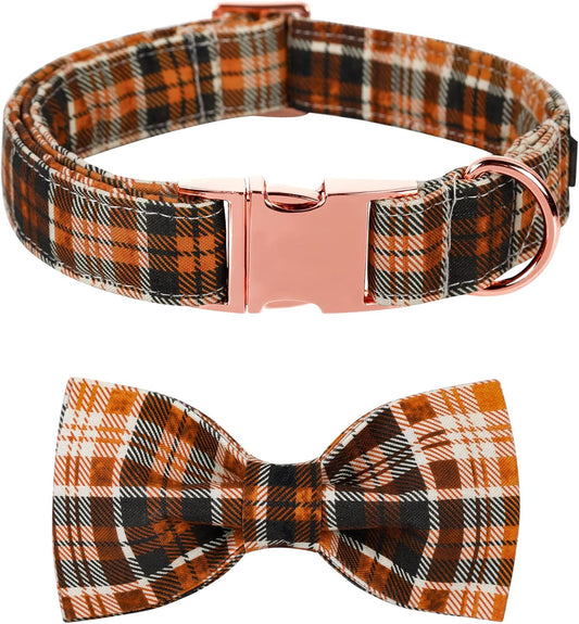 Lionet Paws Halloween Dog Collar with Bowtie - Cute Cotton Adjustable Fall Bowtie Dog Collar with Metal Buckle for Small Medium Large Dog Girl Boy Gift, XXS, Neck 7-11in