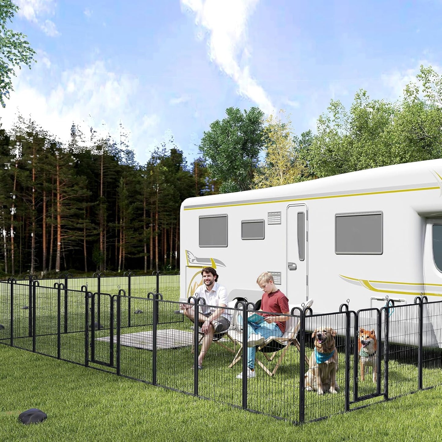 Dog Playpen Outdoor 16 Panels Heavy Duty Dog Fence 47" Height Anti-Rust with Doors Portable for RV Camping Yard, Total 36FT, 103 Sq.ft, Snowy Black